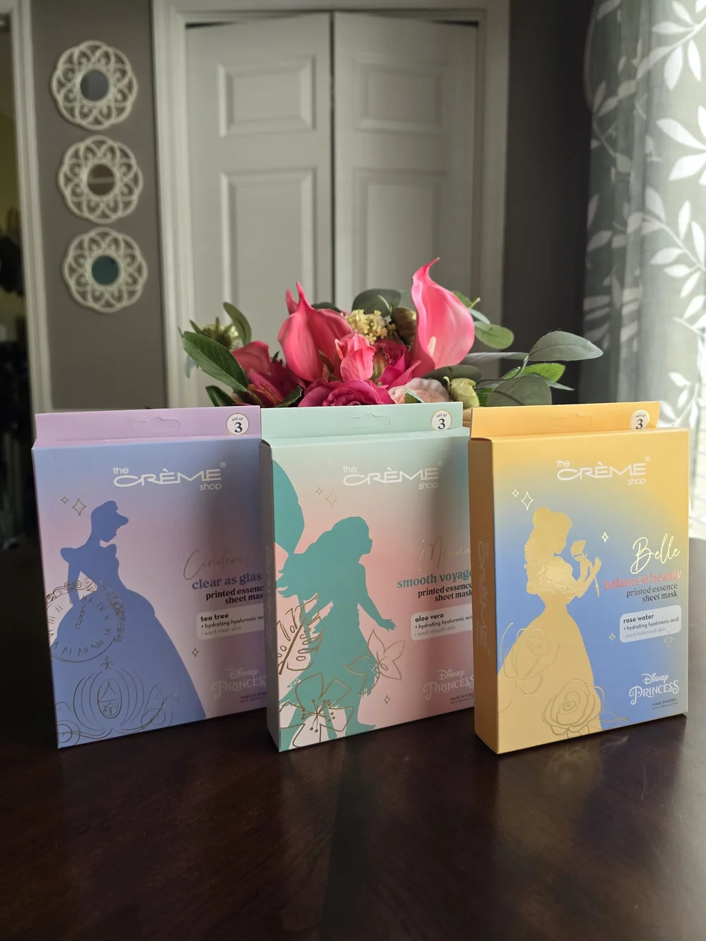 The Crème Shop Disney Princess Sheet Mask Trio – Pink, Teal, Yellow